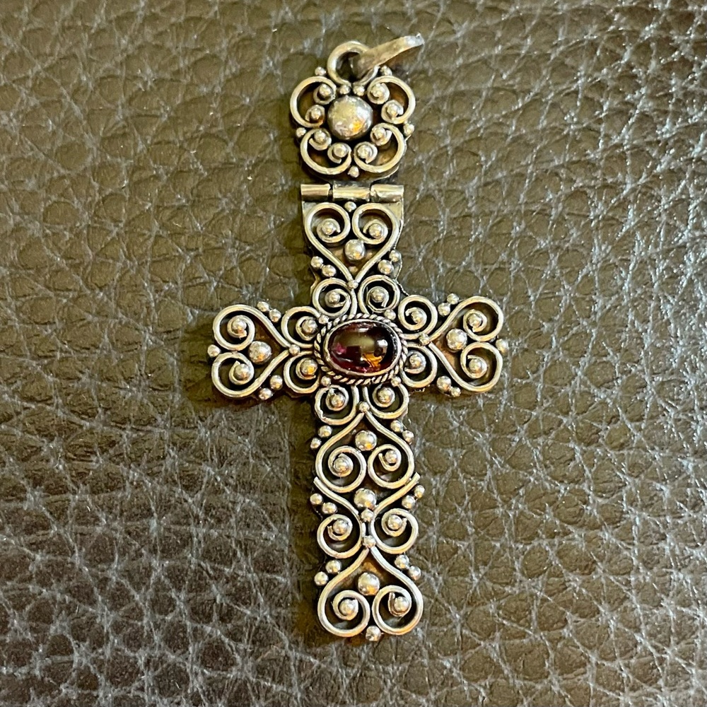 Sterling Silver with Garnet Gemstone Cross Pendant